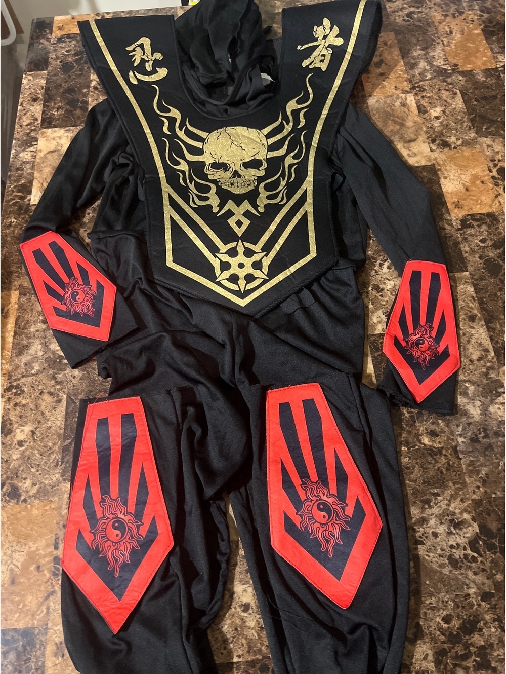 Target Large Black Ninja Costume with Gold Skull and Red Accents